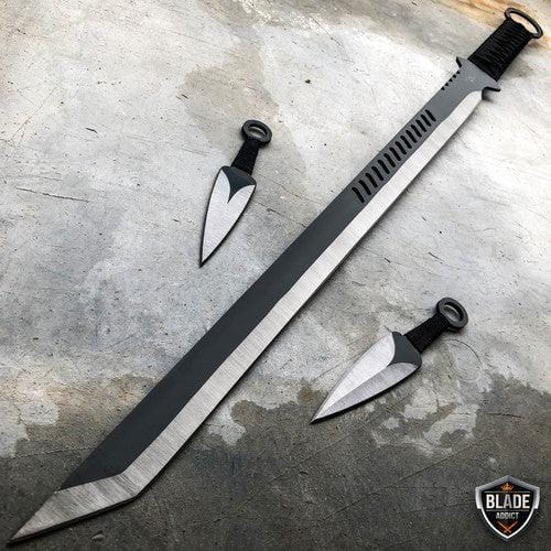 27 & 18 NINJA BLUE SWORD SET Samurai Machete COMBAT FANTASY KNIFE Sheath  NEW! - MEGAKNIFE