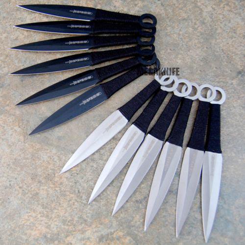 12PC 6 BLACK NINJA FULL TANG Knife Set w/ Nylon Zipper Case