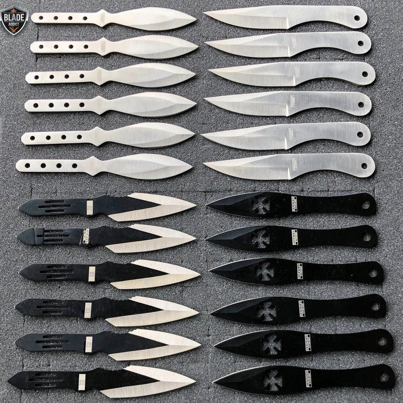 12 PCS 6.75 Black Tactical Ninja Throwing Fixed Blade Knife Kunai Knives  Set - MEGAKNIFE