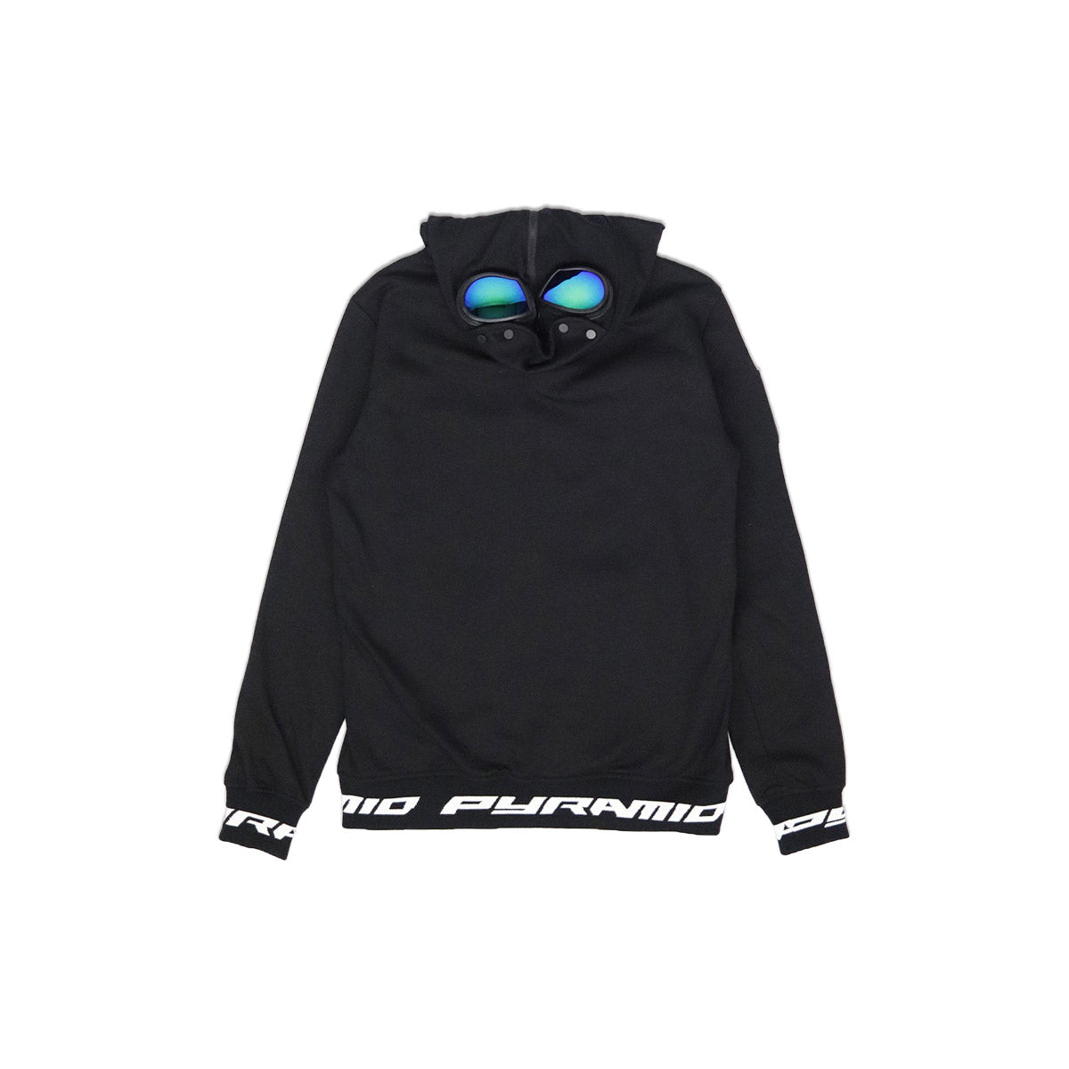 black pyramid hoodie with goggles