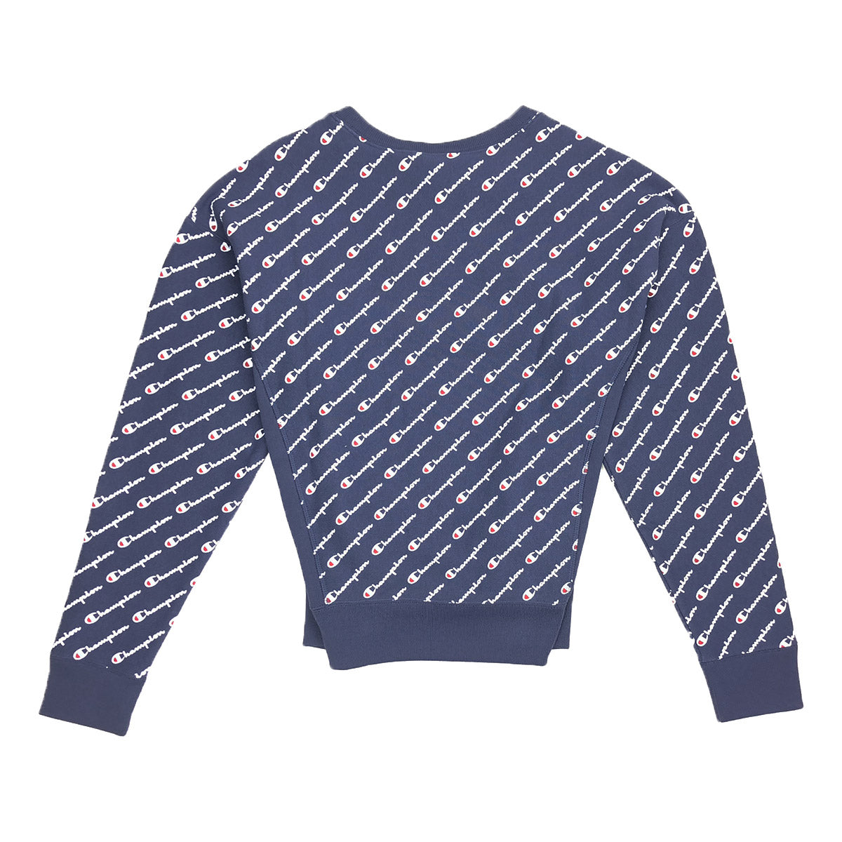 champion reverse weave all over print blue crew neck sweatshirt