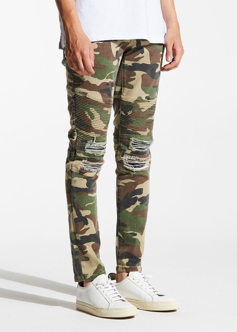 camo biker jeans