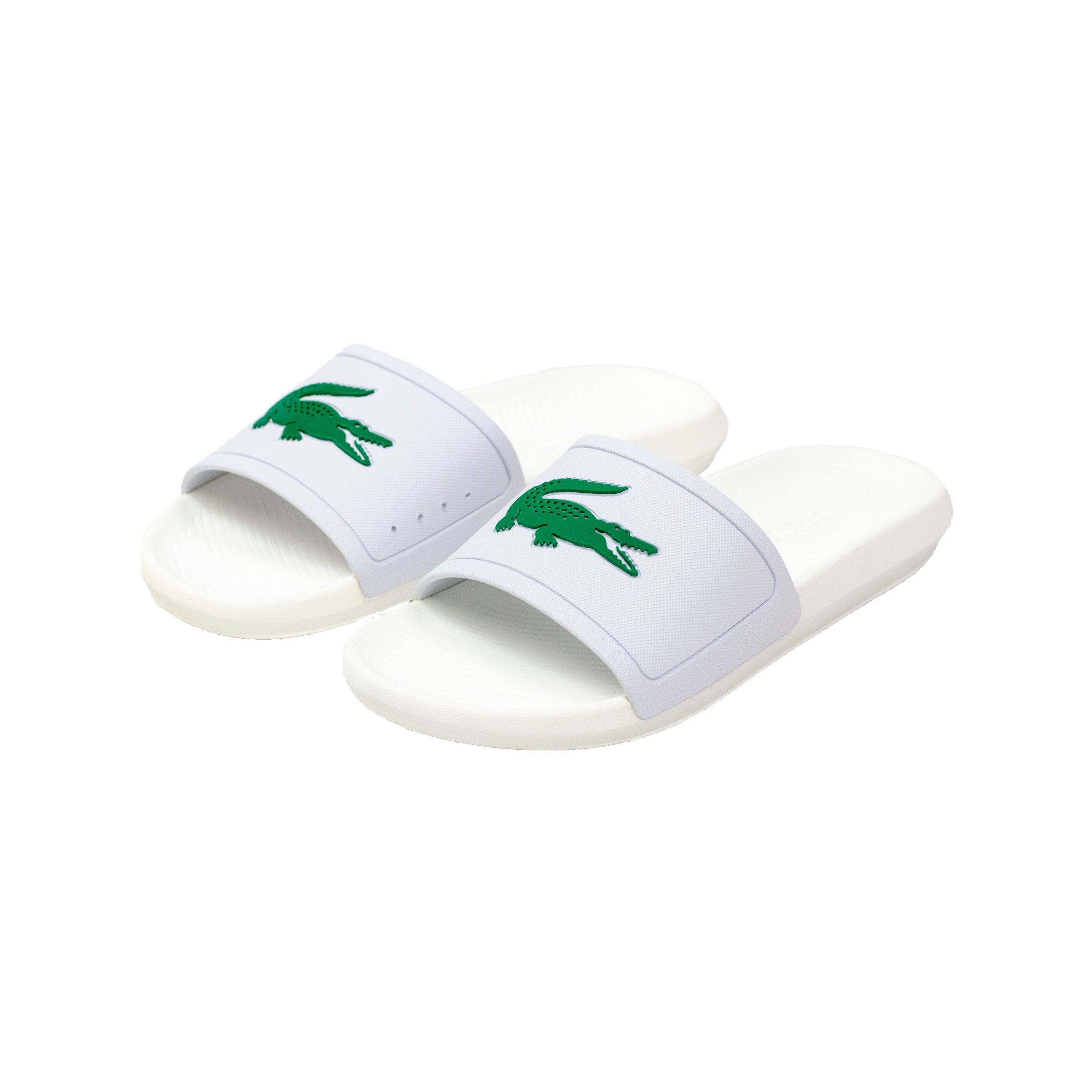 white lacoste slides