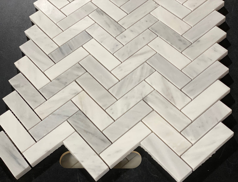 Buy 1x3 Carrara  White Herringbone  Mosaic Tile  Honed 