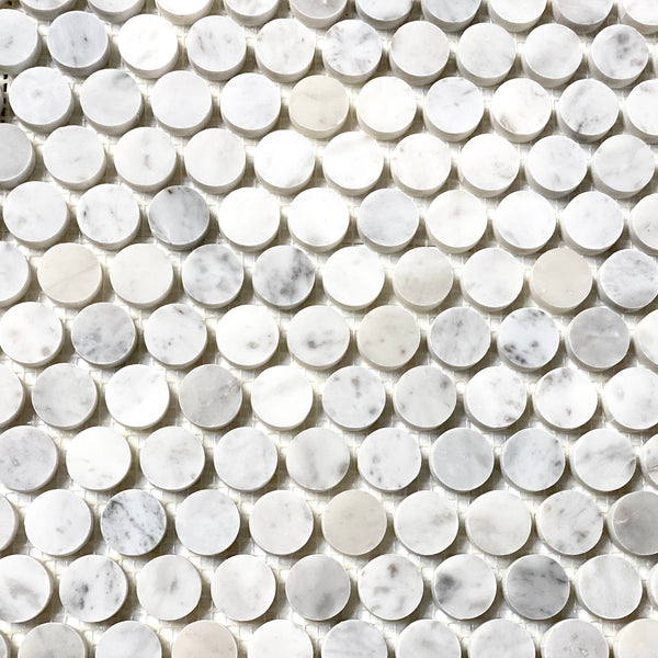 Carrara White Italian Carrera Marble 3/4 inch Penny Round Mosaic Tile –  Budget Marble