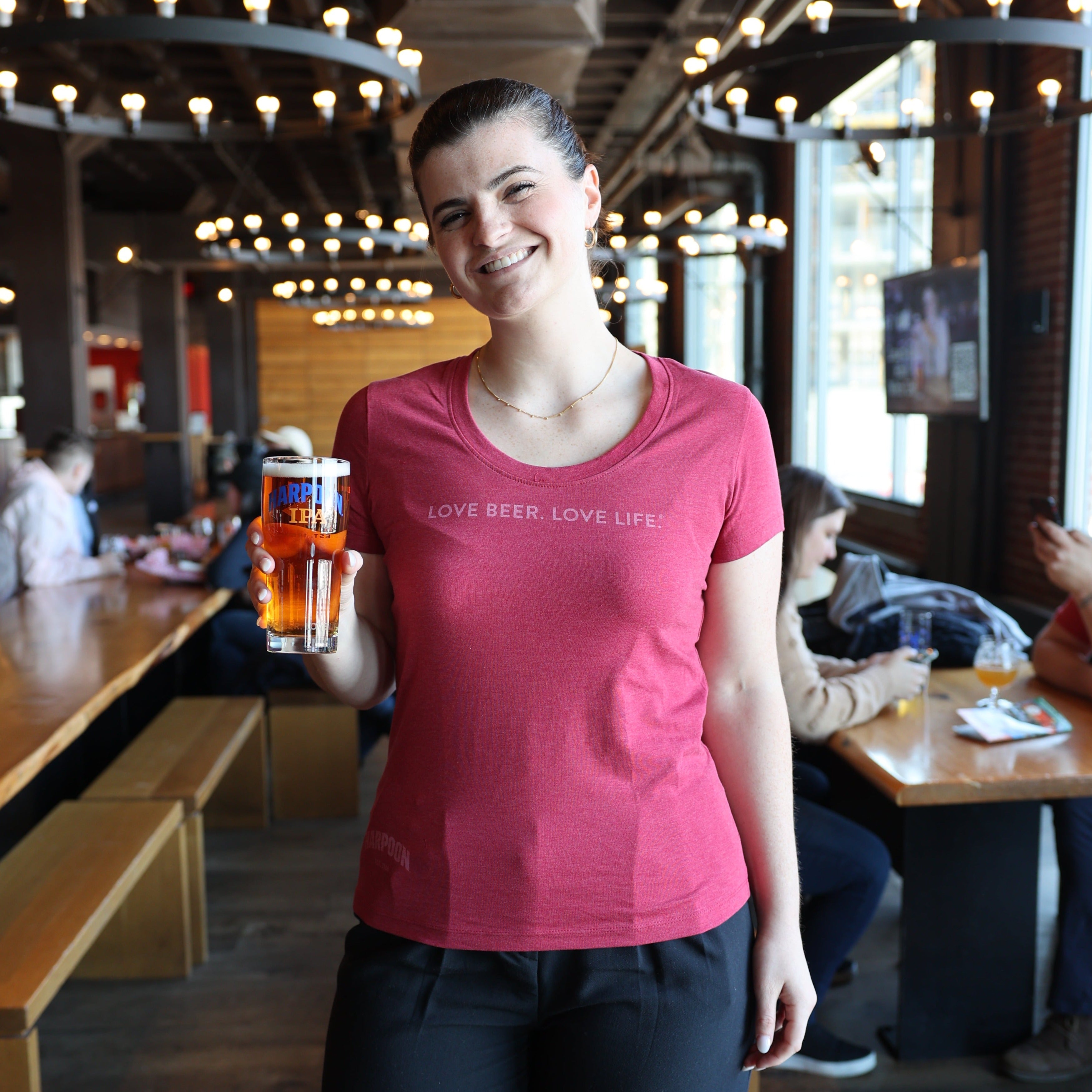 Red Women's Love Beer. Love Life. Scoop Neck T-Shirt - Harpoon Brewery eStore product image