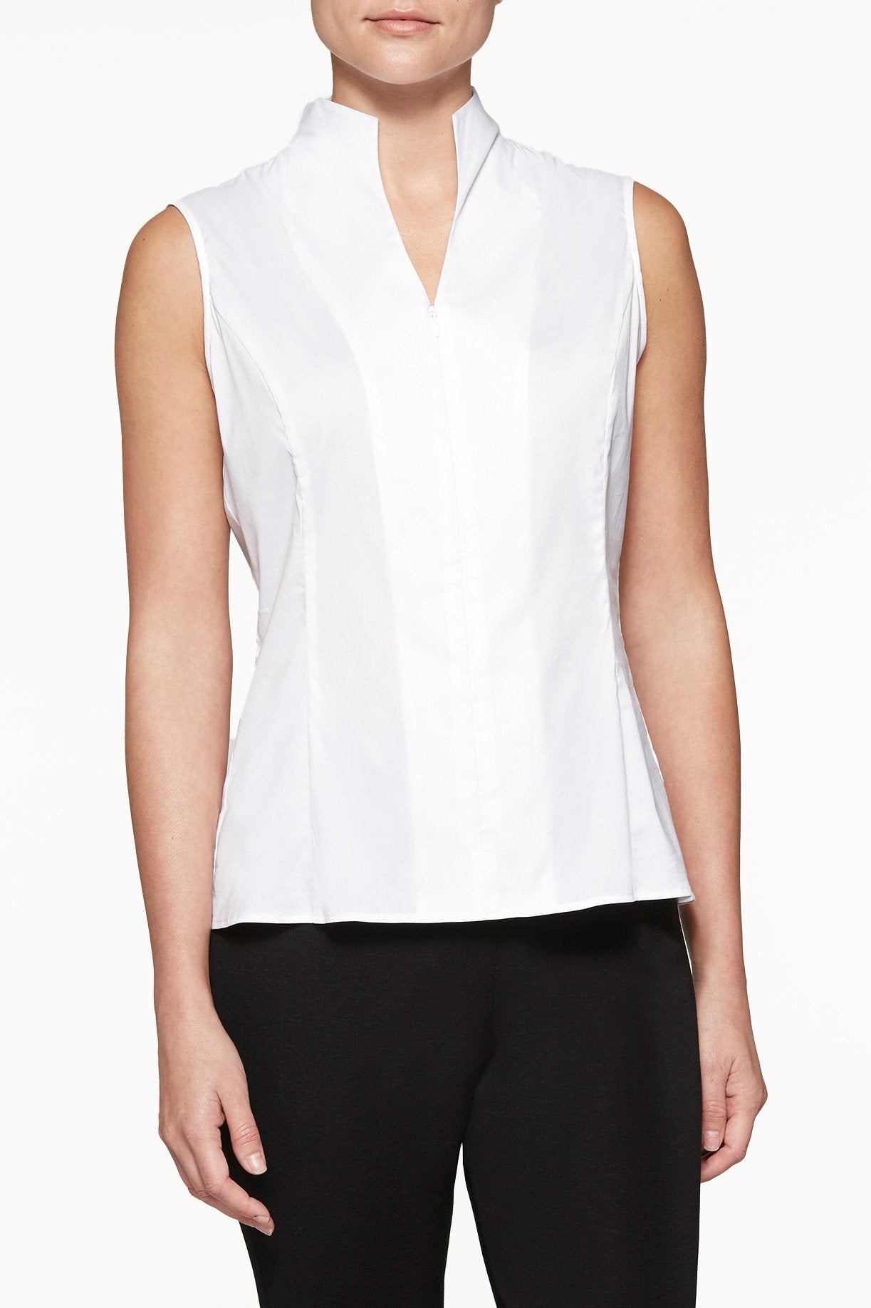 Zip-Up Cotton Poplin Blouse | Ming Wang