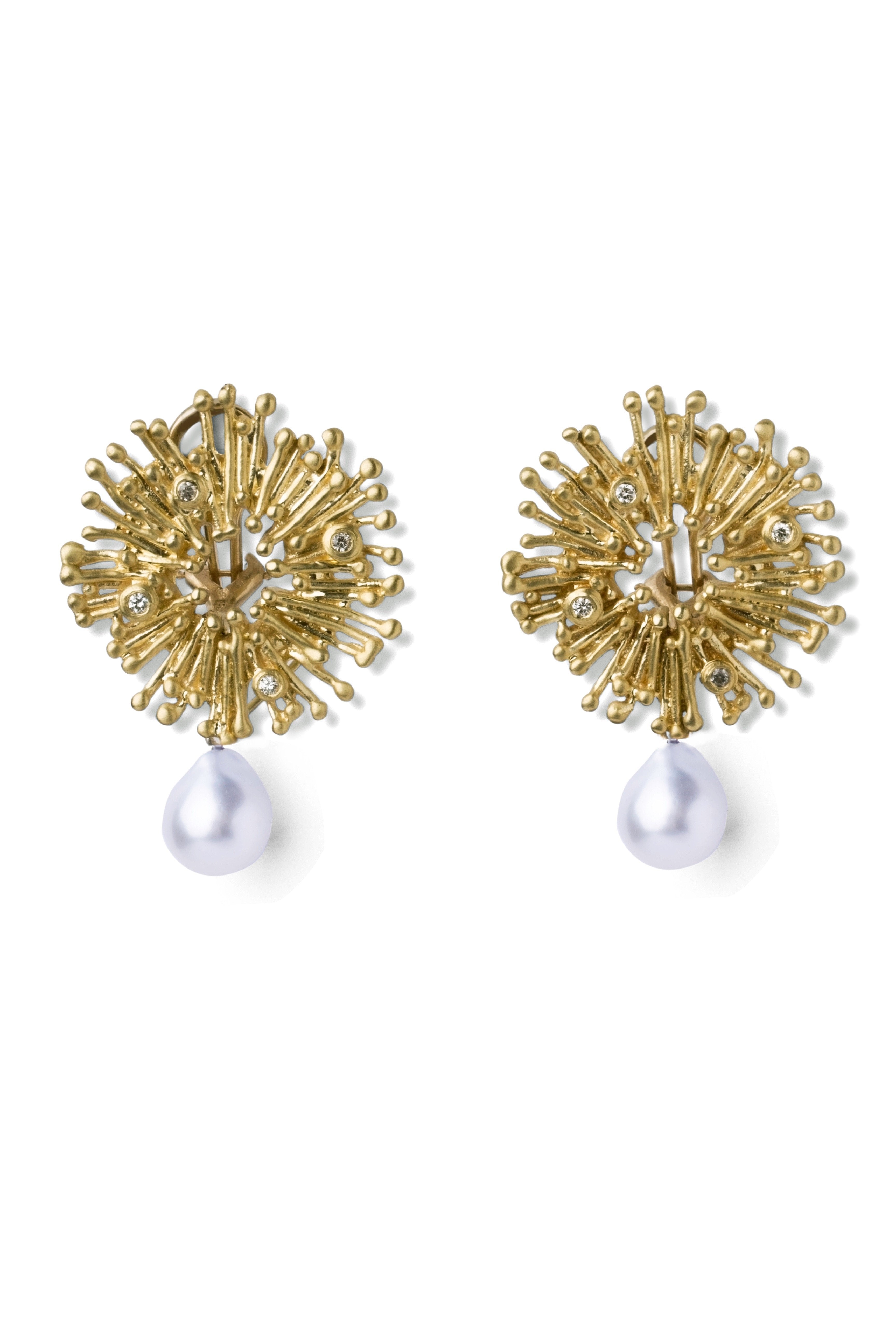 Diamond Sunburst Clip Earrings with Detachable South Sea Pearl Drops