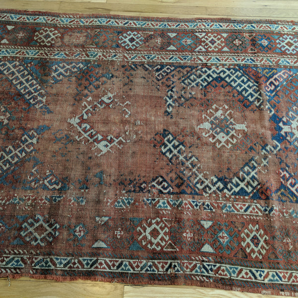 Antique Rug, 4' 3 x 7' 3 Blue Kazak - Jessie's Oriental Rugs