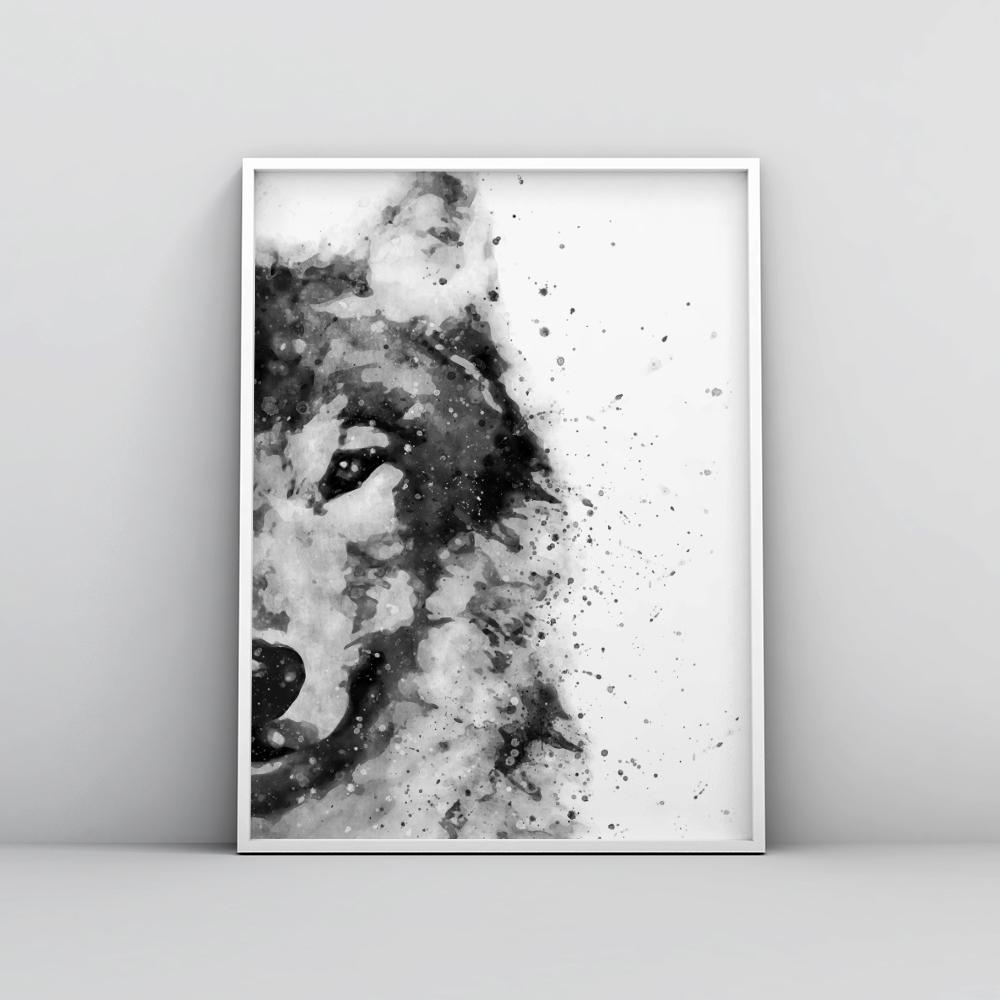 Super Black and White Abstract Wolf Painting Poster – Timiko Studio HT-93