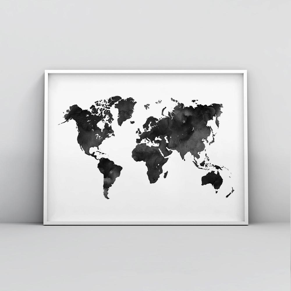 world map poster black and white Black And White Watercolour World Map Poster Timiko Studio world map poster black and white