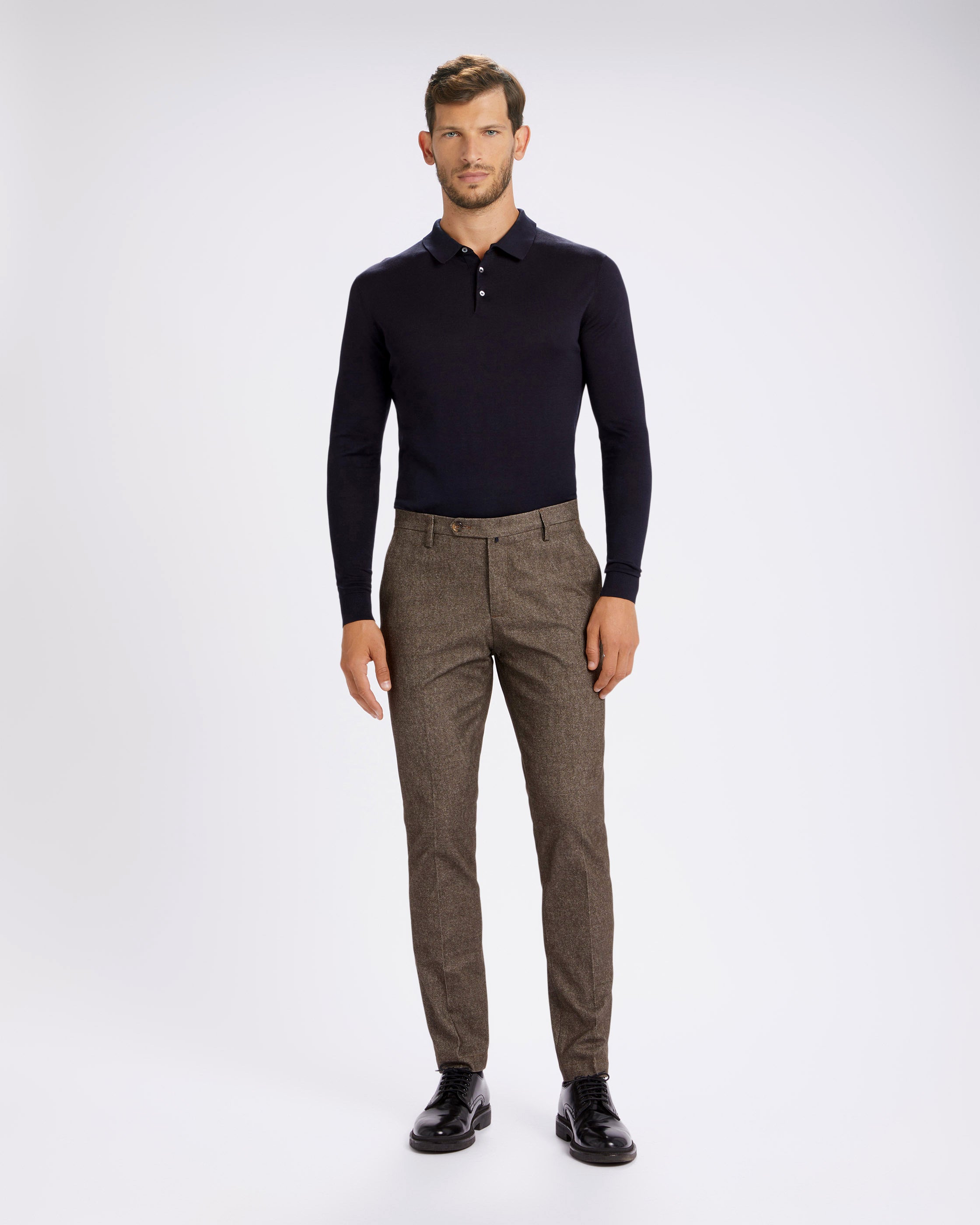 Pantalone chino in flanella di cotone pesante marrone testa di moro slim fit product