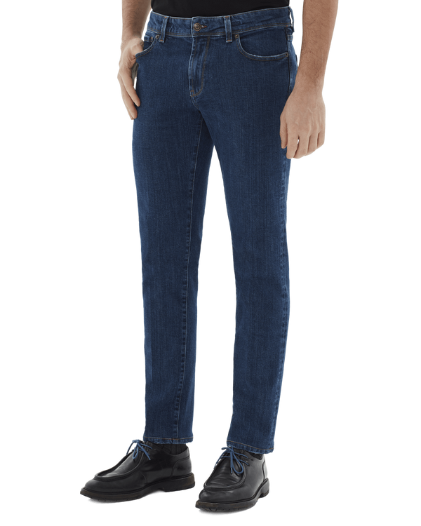 Pantalone cinquetasche jeans in denim di cotone medio blu indaco slim fit