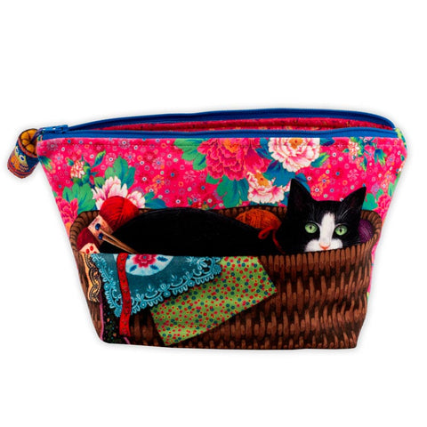 Sewing Case Kit with Hercule sitting in a work basket 