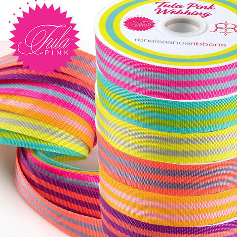  Bright Soft Pink and Tangerine Orange Tula Pink Designer  Webbing - Renaissance Ribbons 38mm Gurtband-Set - 1 1/4 inch Striped  Strapping - 2 yards / 1,8m