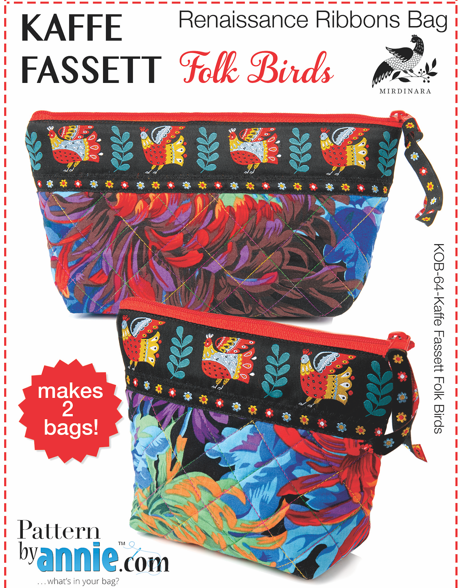 Image of Kit-Zipper Bags-Kaffe Fassett folk Birds Dinara