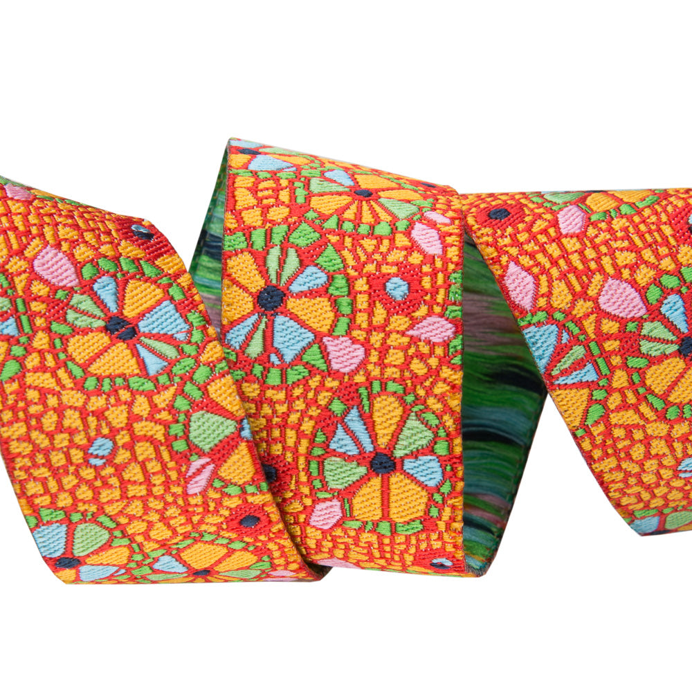Image of Mosaic Floral on Orange by Odile Bailloeul - 7/8" -by the yard