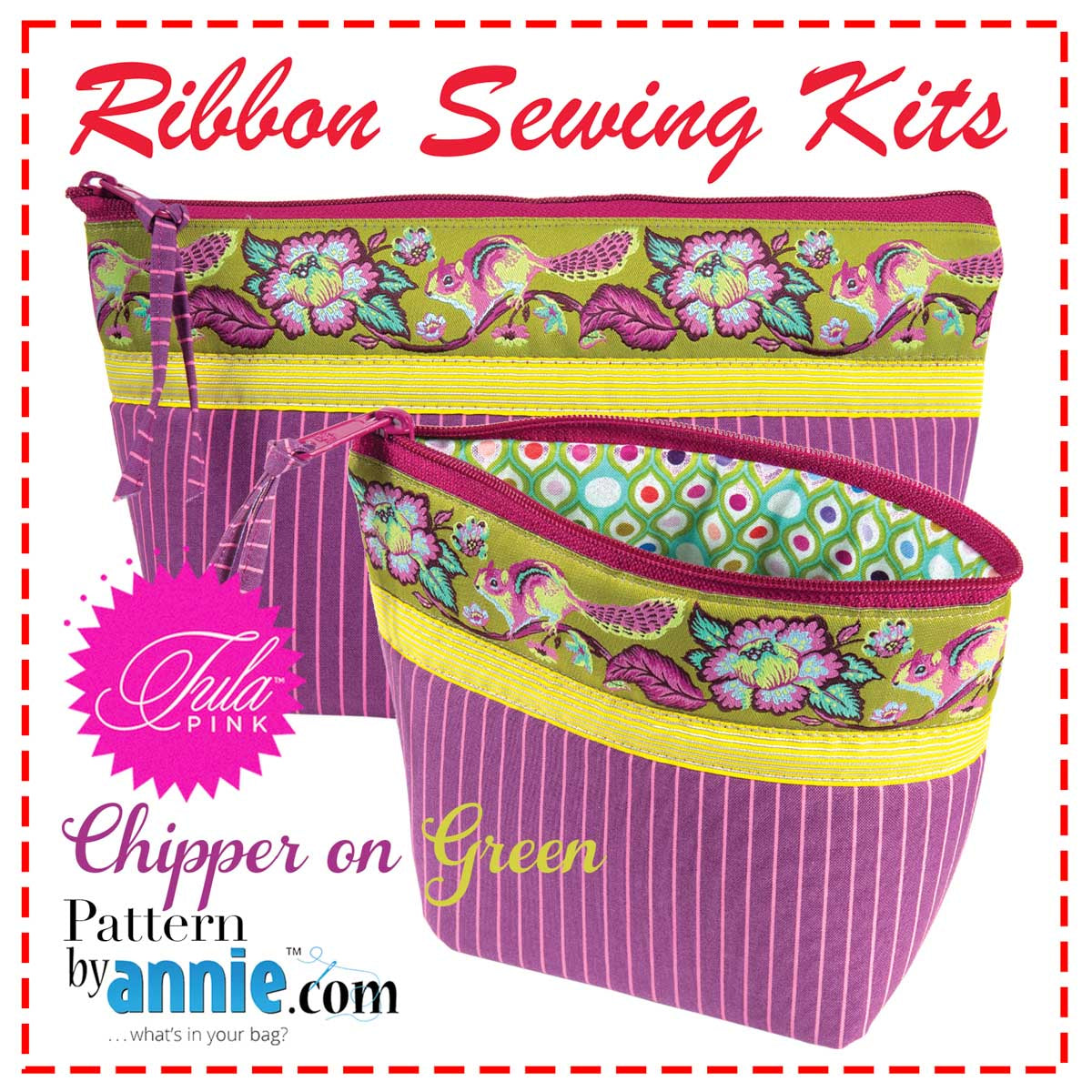 Image of Kit-Zipper Bags-Tula Pink   Chipper Green