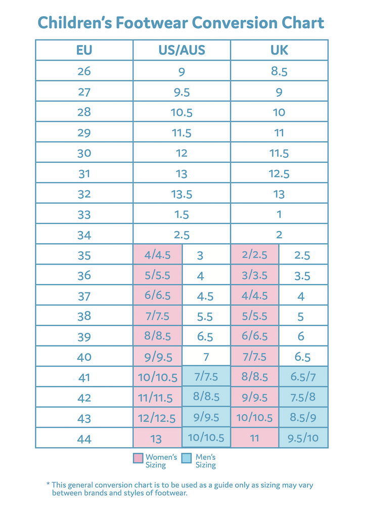 us and au shoe size chart