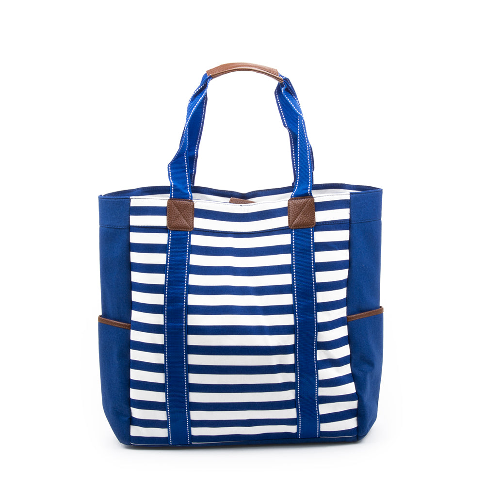 navy stripe beach bag