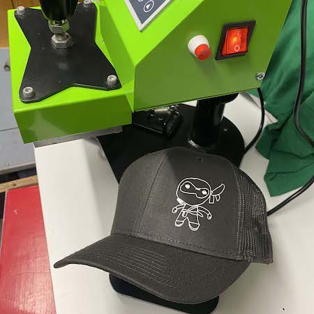 Heat transfer on a cap,  screen printed transfer, That kiwi Printshop