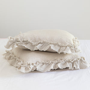 Isle Ruffled Linen Cushion Cover - Natural