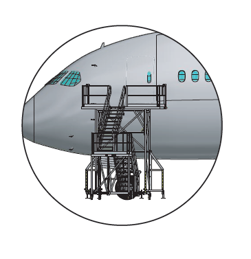 design graphics of platform next to airplane