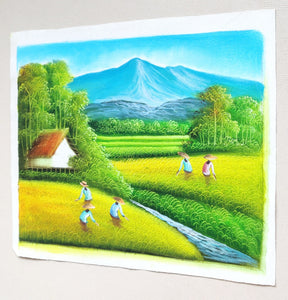 rice field harvest painting