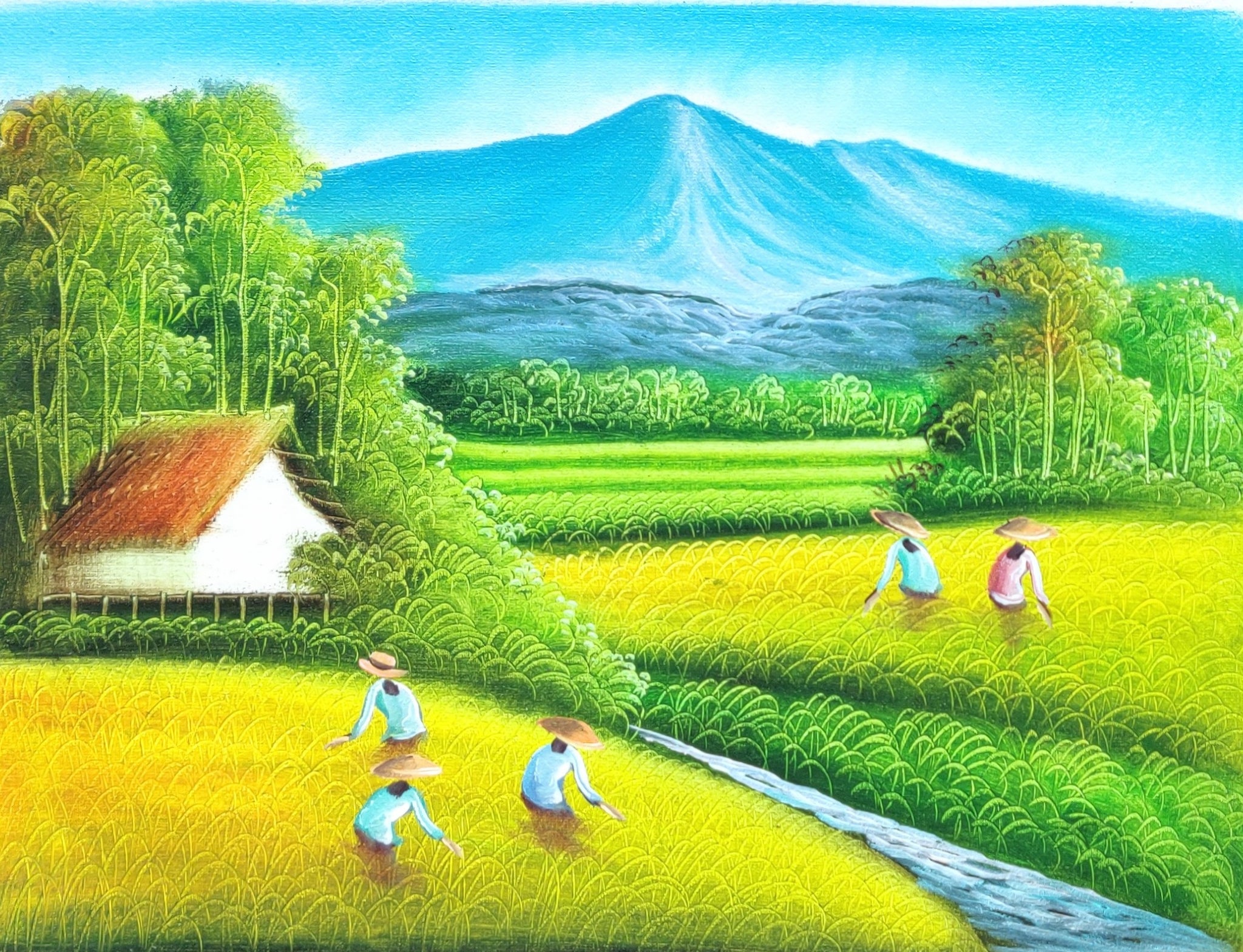 rice field harvest painting