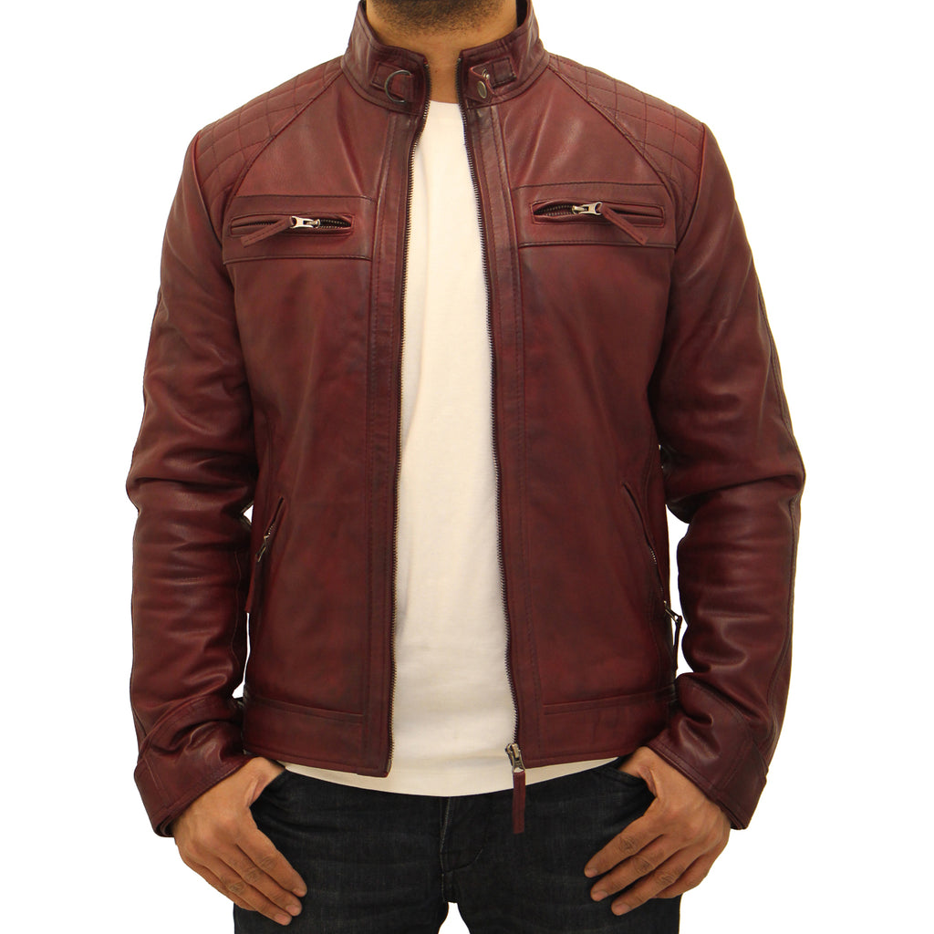 Nappa leather biker jacket - Burgundy