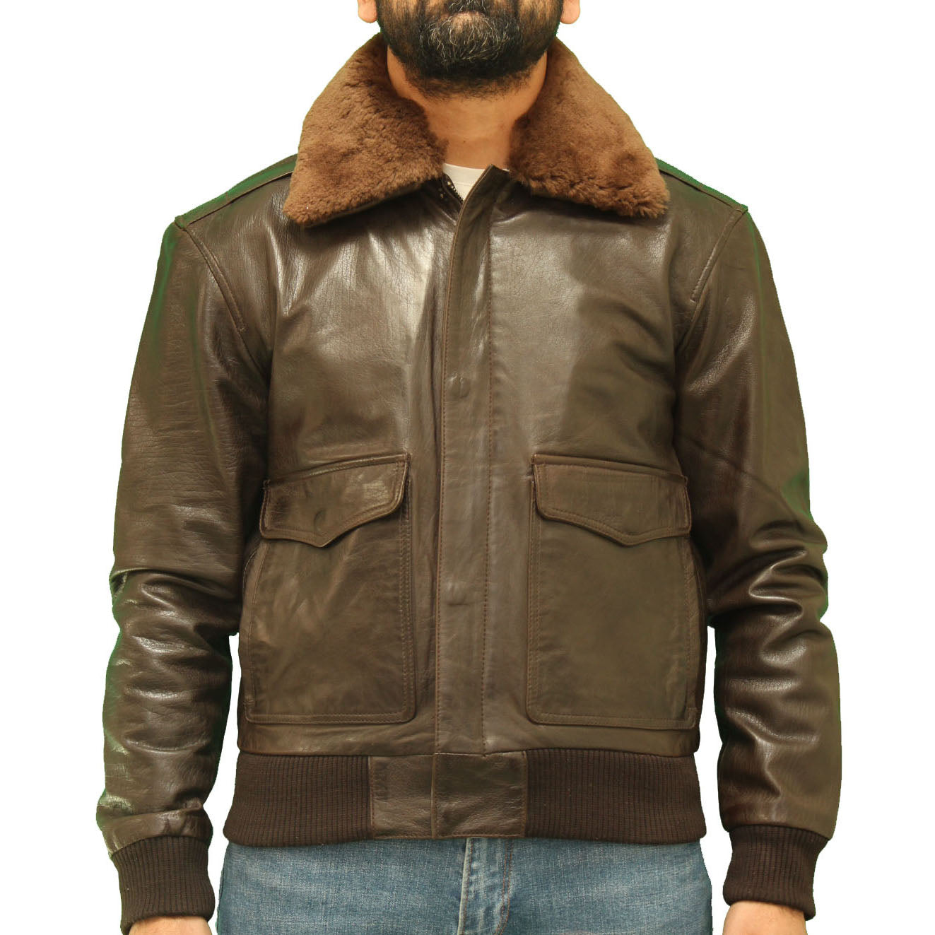 Men's Brown A2 Sheepskin Leather Aviator Bomber Jacket - Seal – A to Z ...