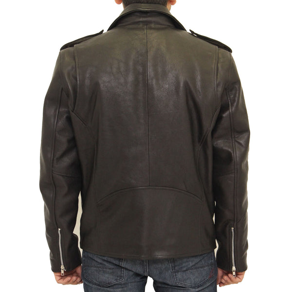 Mens Real Brando Cowhide Leather Motorbike Fitted Biker Jacket