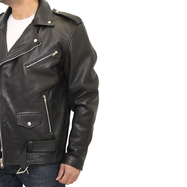 Mens Real Brando Cowhide Leather Motorbike Fitted Biker Jacket