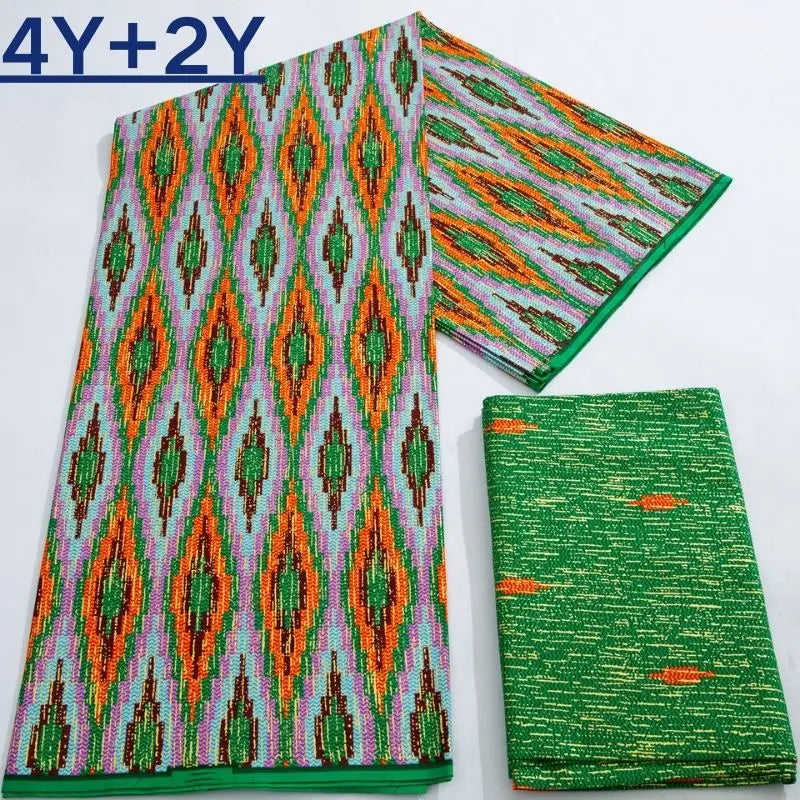Green Kente Fabric Real Ankara Wax Lace Cotton 6 Yards for Women Party Dress
