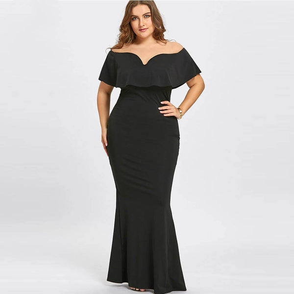 Rene Designer Plus Size Ruffles Off The Shoulder Mermaid Dress ...