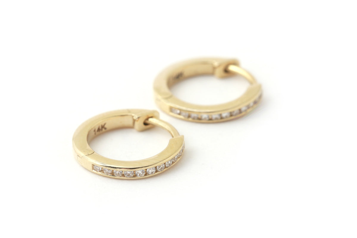 Image of Channel Set White Diamond Hoop Earrings