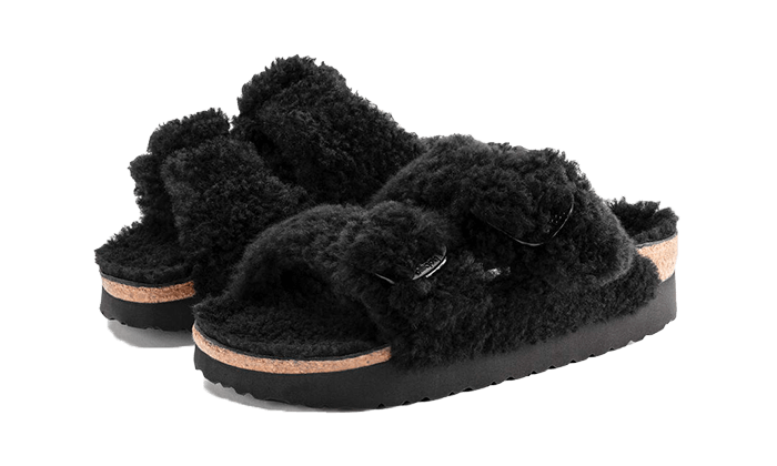 Birkenstock Arizona Big Buckle Sandal Shearling Teddy Black