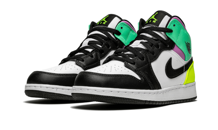 Air Jordan 1 Mid GS White/Black-Volt-Green Glow - 554725-175