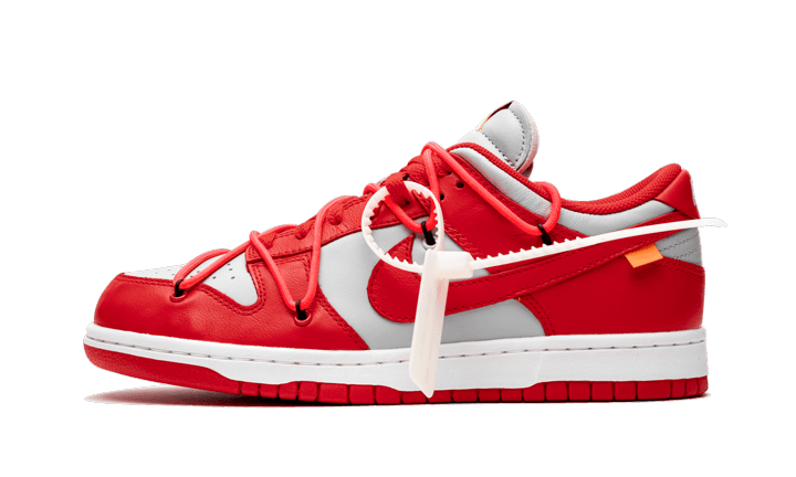 off white dunk low red on feet