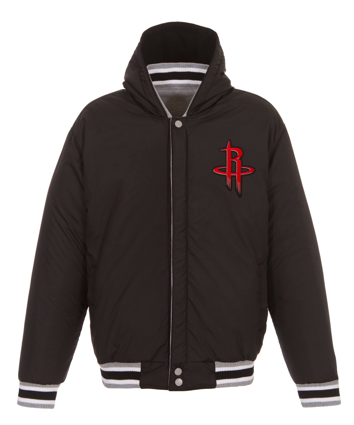 Men's Houston Rockets JH Design Hooded Reversible Fleece and Faux Leather Jacket