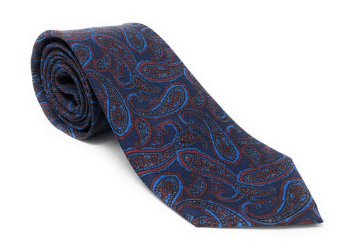  Italian Printed Blue Vintage Paisley Silk Tie - Wilmok