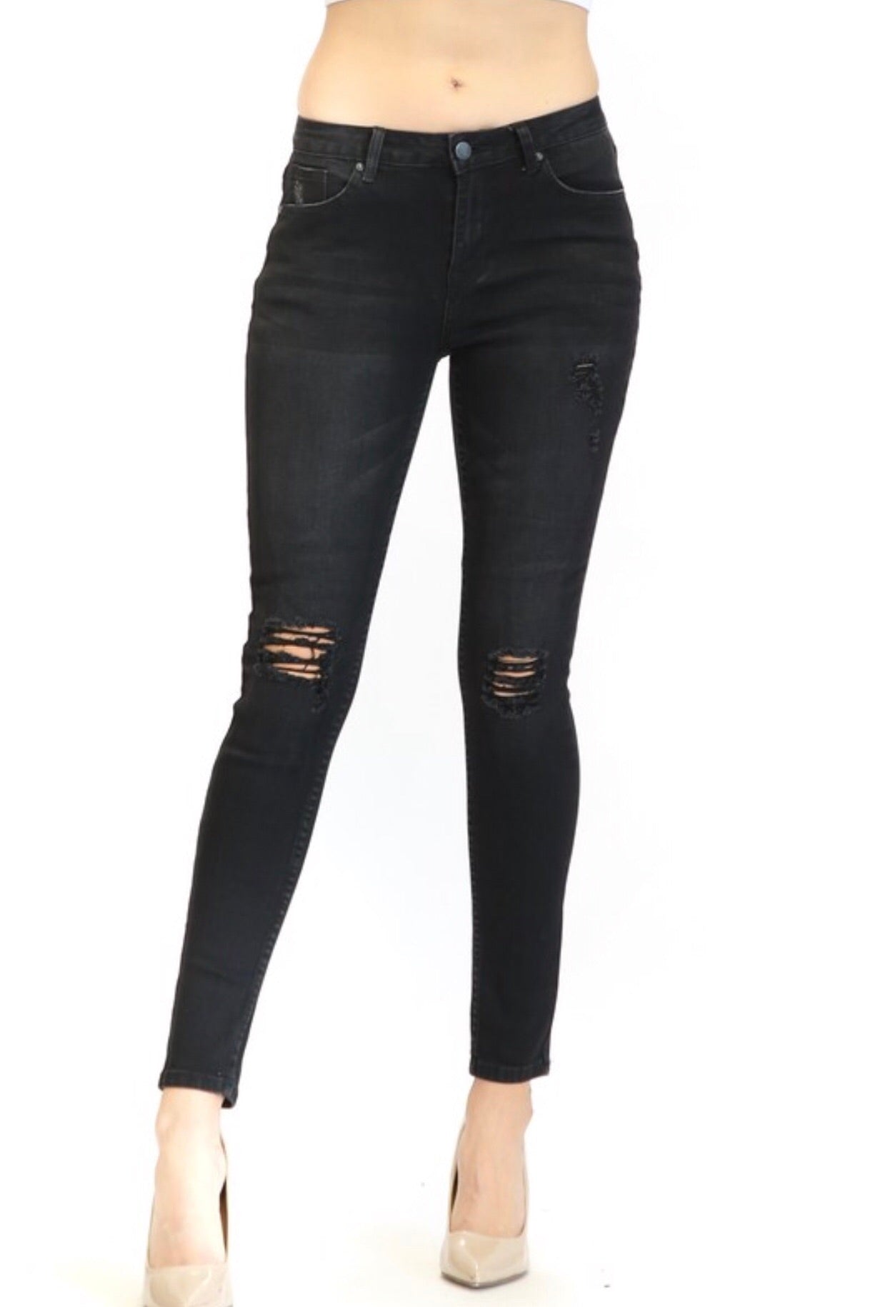 black distressed skinny jeans