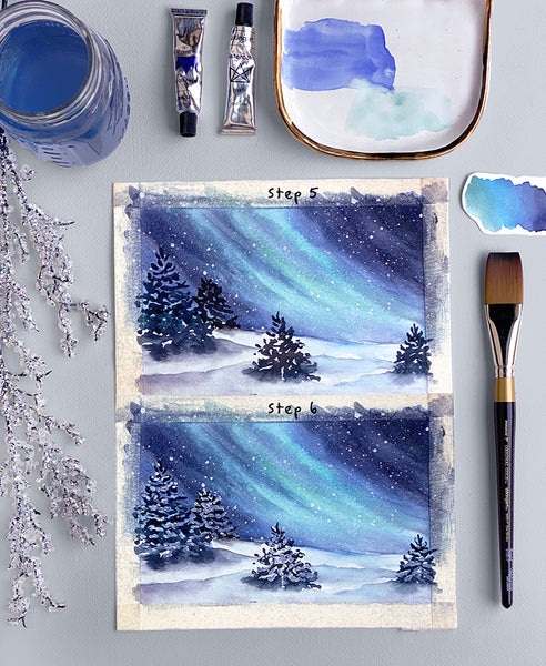 Beginner Watercolor Holiday Card Tutorial - Winter Scene