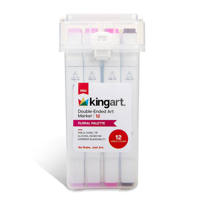 KINGART® PRO Double-Ended Art Alcohol Markers, 12 Floral Palette Colors  with Both Fine & Chisel Tips and Superior Blendability, KINGART