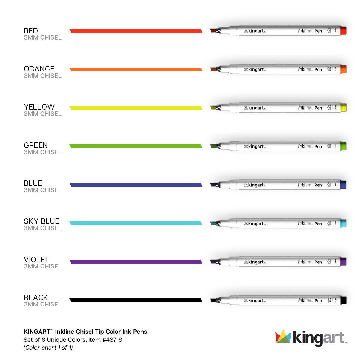 KINGART® Inkline™ Fine Line Art & Graphic Pens, Archival Japanese Ink, Set  of 8 Unique Colors, Size 10 Nib