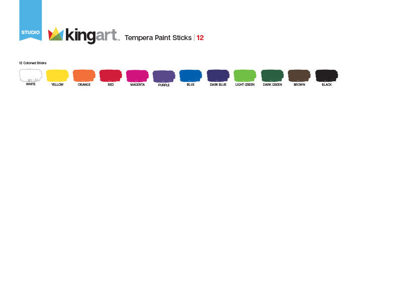 KINGART® Tempera Paint Sticks, 12 Vibrant Colors Solid Tempera