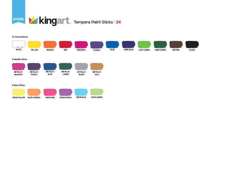 KingArt 575-24 Kingart Tempera Paint Sticks, 24 Vibrant Colors