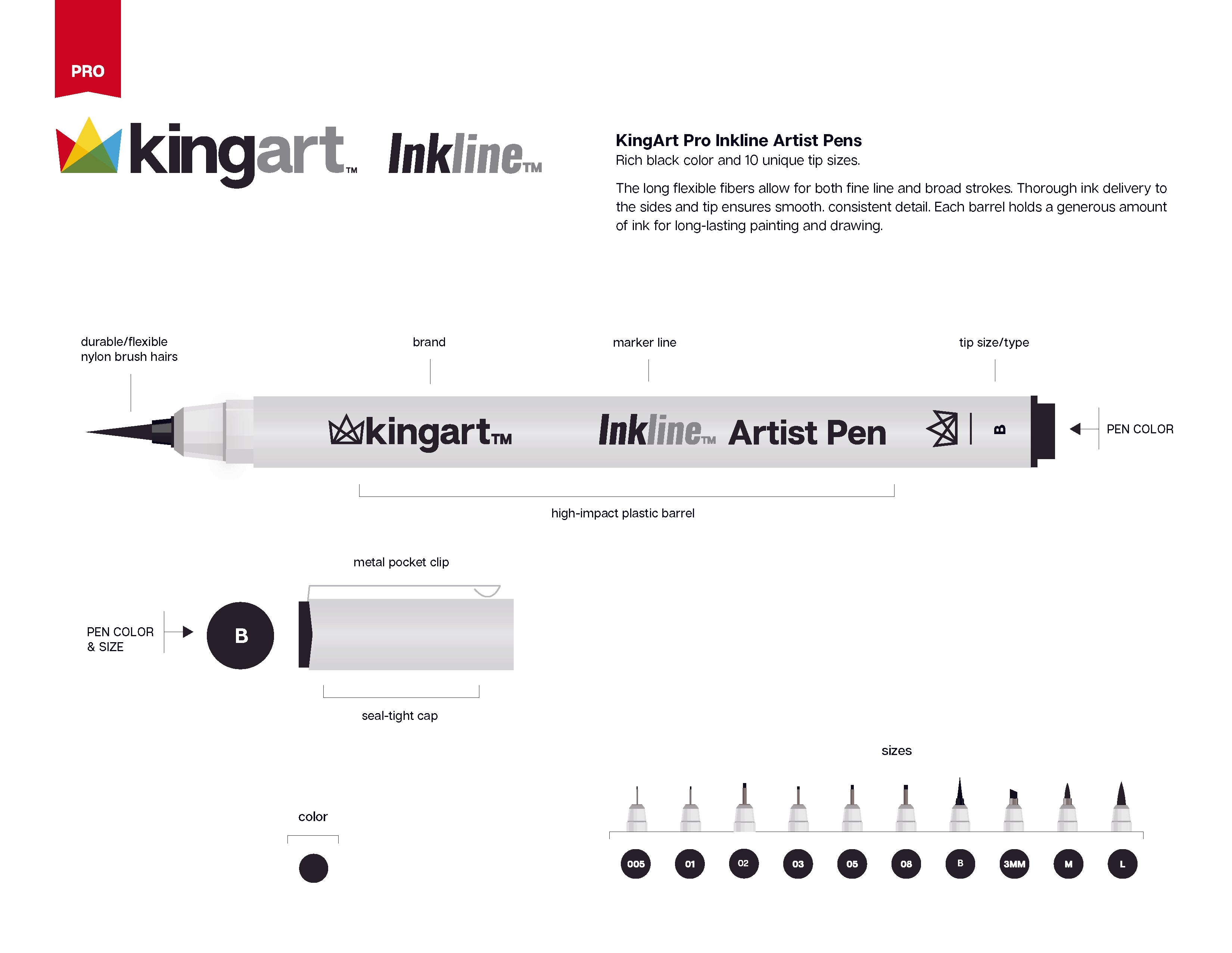 Kingart Inkline Fine Line Pen Set 6/Pkg - Black