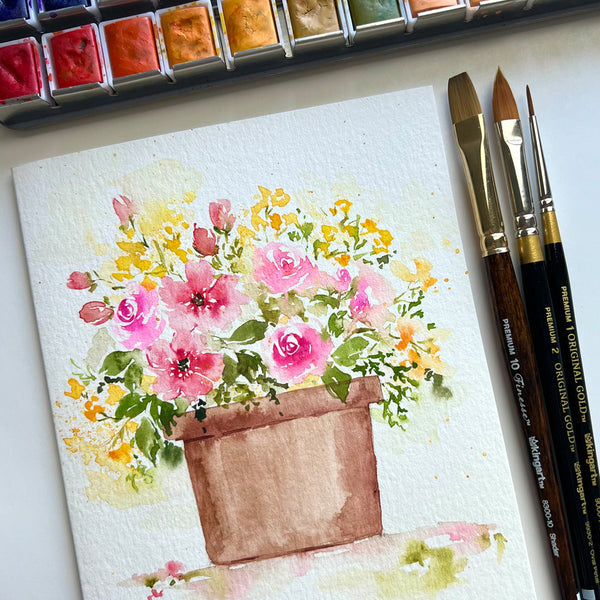 Watercolor bouquet painted by Seema Bisht for KINGART