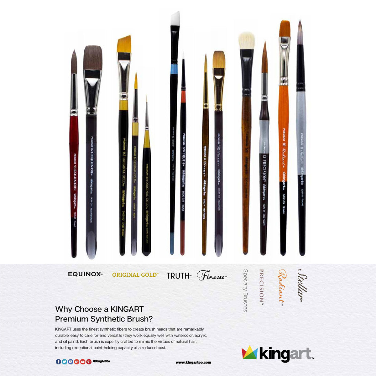 KINGART® Radiant™ Series Premium Golden Synthetic Brushes for